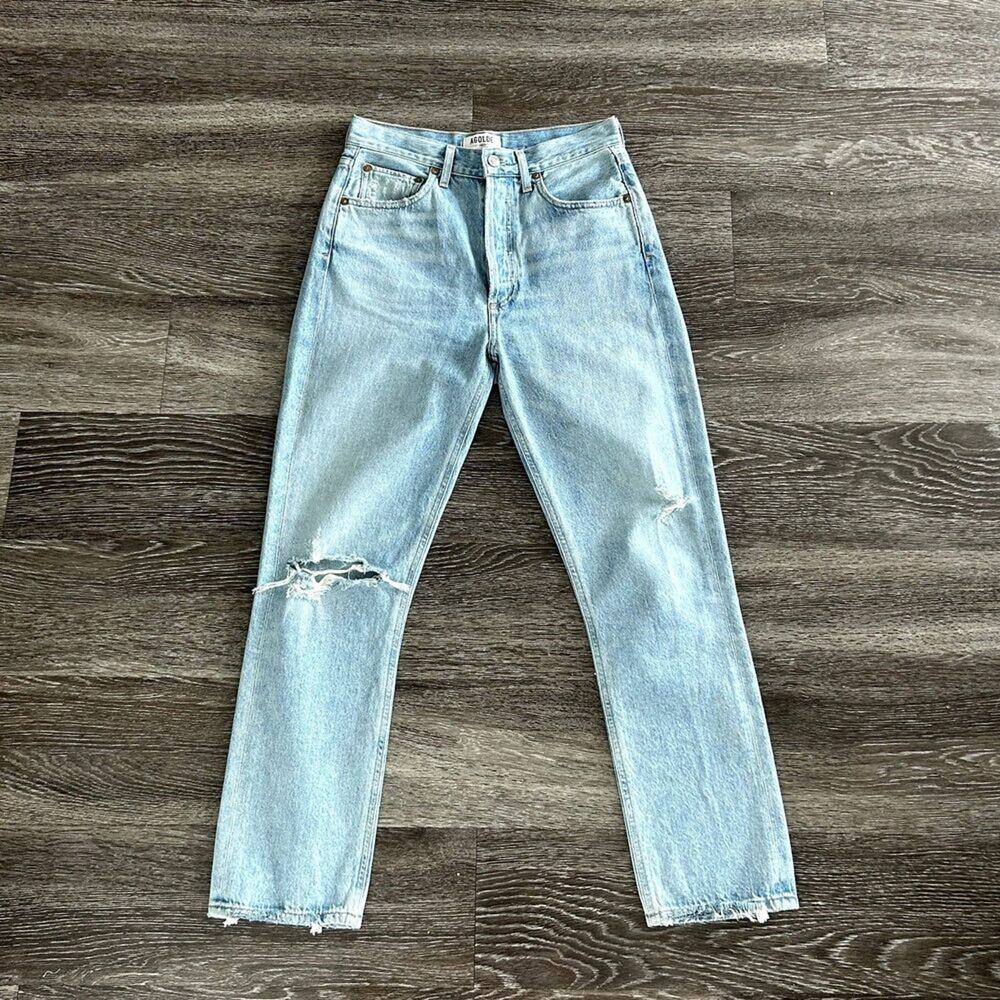 AGOLDE Riley High Rise Straight Leg Crop Shatter Wash Jeans Size 26 Distressed - Picture 14 of 16